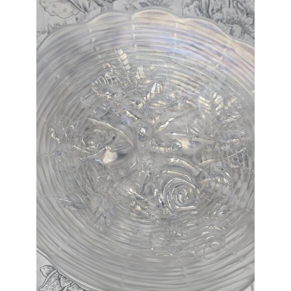 Antique Northwood White Carnival Glass Rose Show Deep Plate Iridescent Frosted - Picture 2 of 11